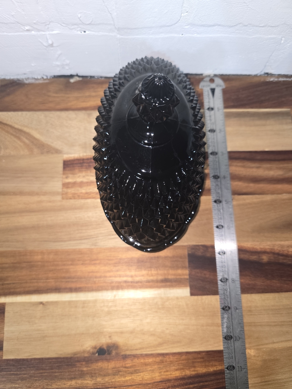 Indiana Glass Tiara Diamond Point Cameo Black Glass Butter Dish